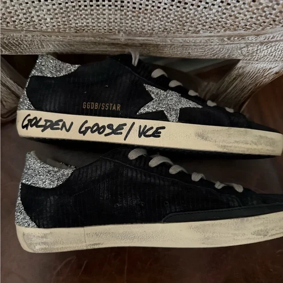 Golden Goose Superstar Black Corduroy Sneakers with Swarovski Crystals Sz 40 EUC - Picture 3 of 9